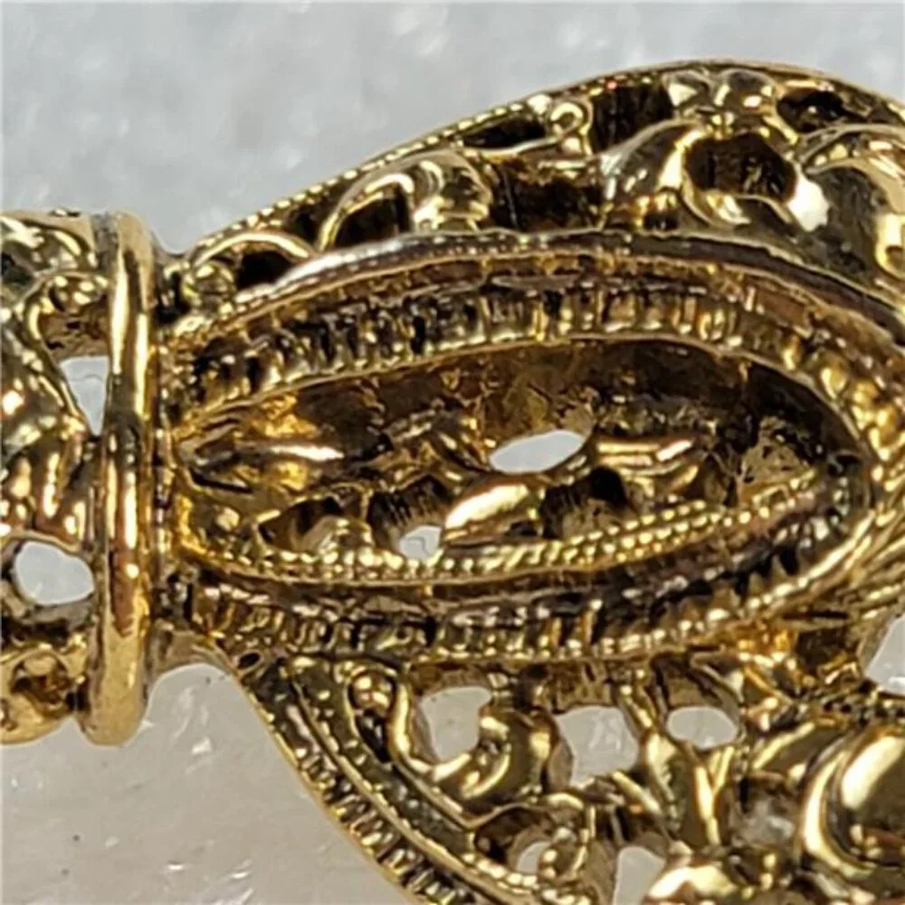 Gold Tone Bowtie Brooch 0.5 x 1.75 Inch Filigree Vintage Pin